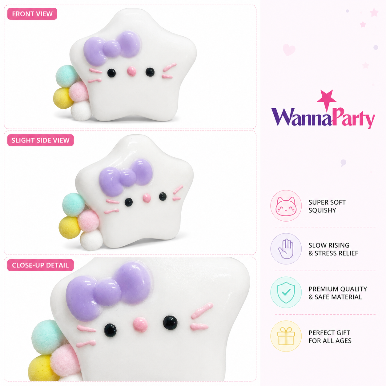 Hello Kitty White Star Squishy Taba Toy - Cute Squeeze Toy | Wanna Party - Image 7