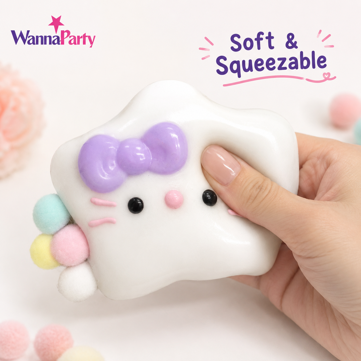 Hello Kitty White Star Squishy Taba Toy - Cute Squeeze Toy | Wanna Party - Image 3