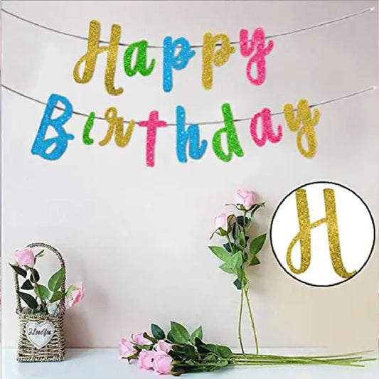 Happy Birthday Mulitcolor Glitter Cursive Banner - 1PC