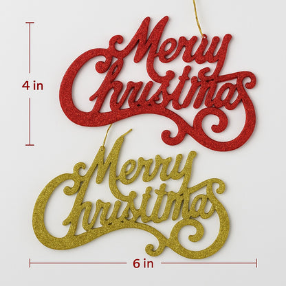 Merry Christmas Hanging Red & Gold - Set of 2