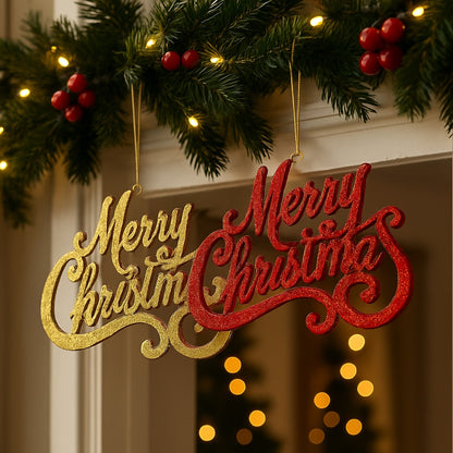 Merry Christmas Hanging Red & Gold - Set of 2