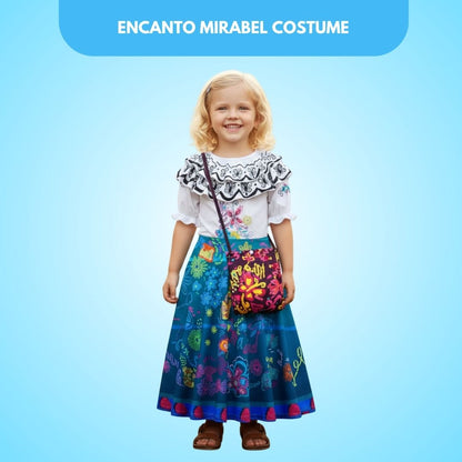 Encanto Mirabel Isabella Fancy Costume w/Bag - Size L - Age 7 to 9 Years