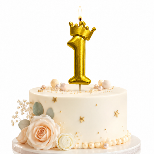 Golden Crown Candle Number 1 | Metallic Finish | Medium Size
