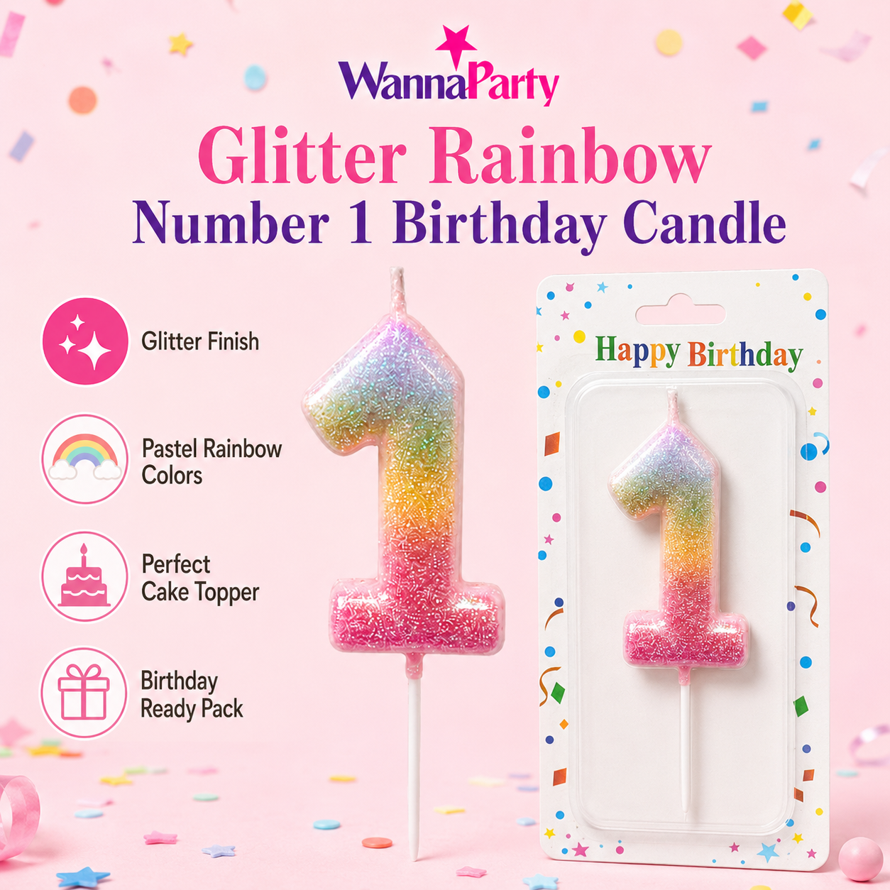 Three Color Gradient Glitter Candle Number 1