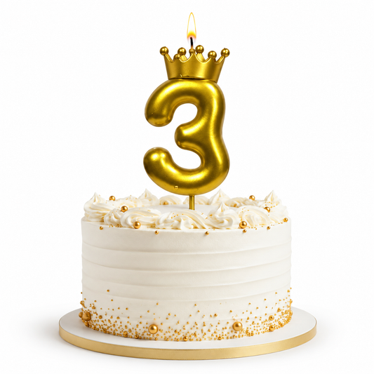 Golden Crown Candle Number 3 | Metallic Finish | Medium Size