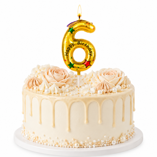 Golden Color Happy Birthday Printed Candle Number 6