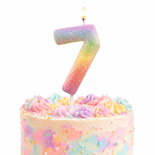 Three Color Gradient Glitter Candle Number 7