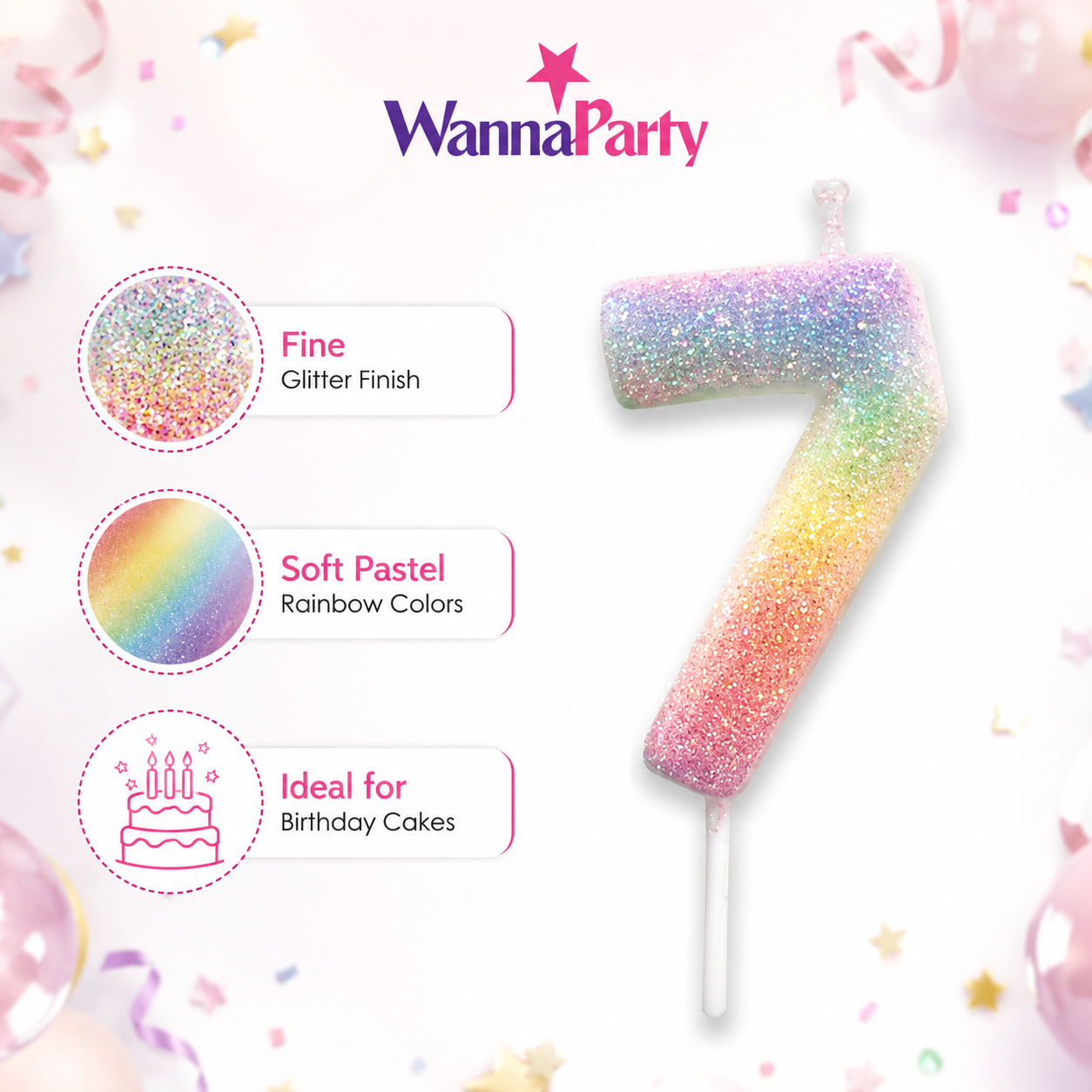 Three Color Gradient Glitter Candle Number 7