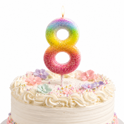 Three Color Gradient Glitter Candle Number 8