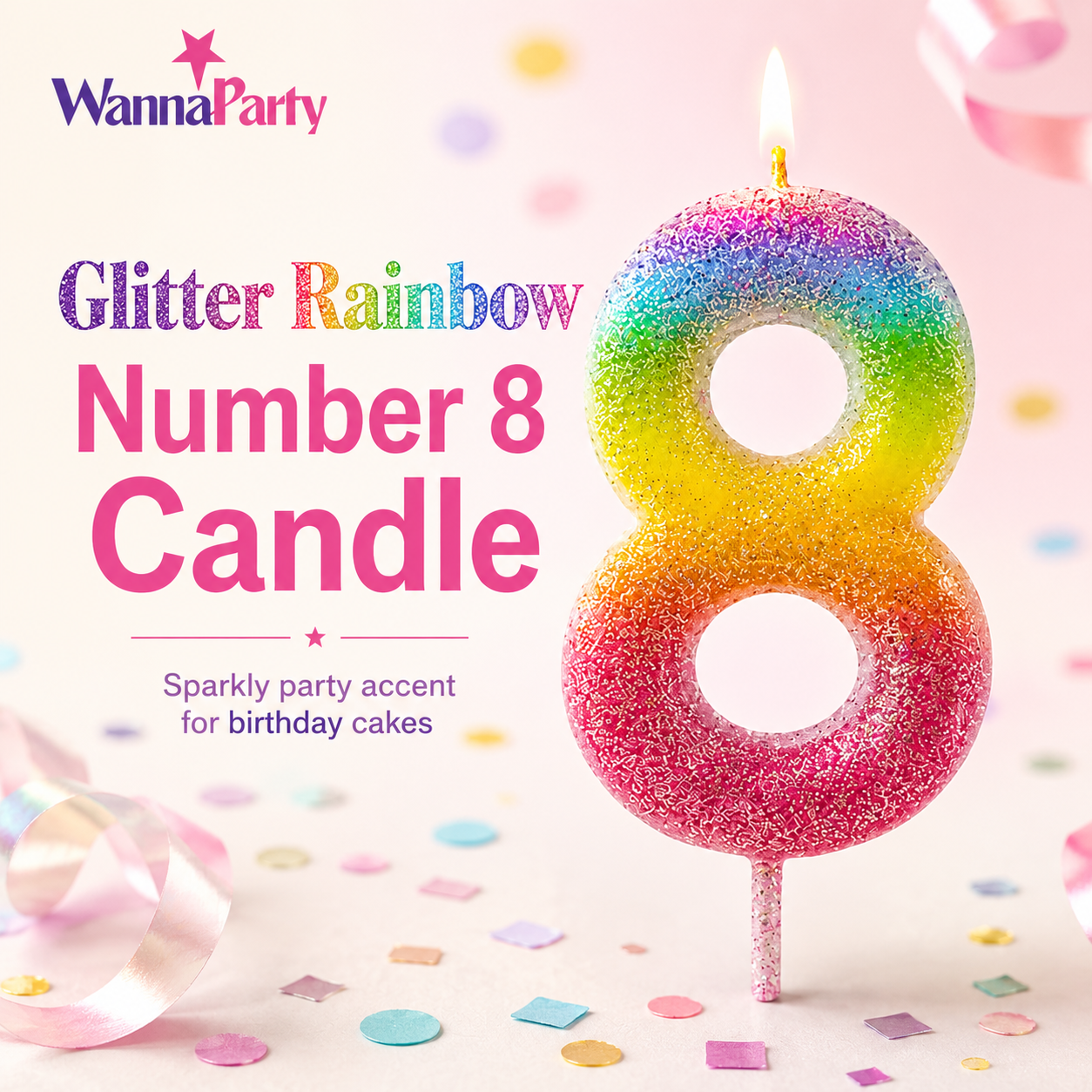 Three Color Gradient Glitter Candle Number 8