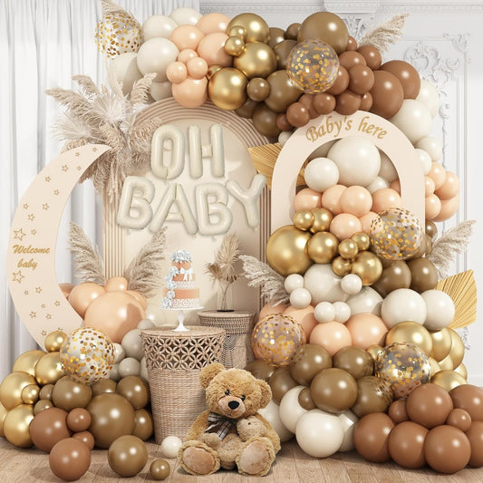 Oh Baby Beige Foil Balloon with Brown and Gold Latex Balloons Combo Kit - 80PC