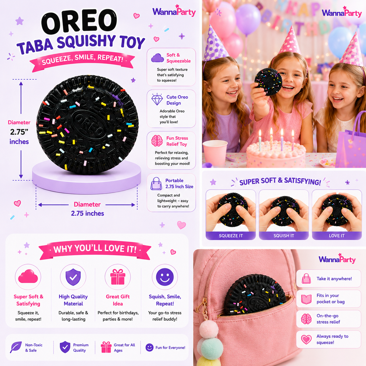 Oreo Cookie Squishy Taba Toy - Cute Food Squeeze Toy | Wanna Party - Image 8