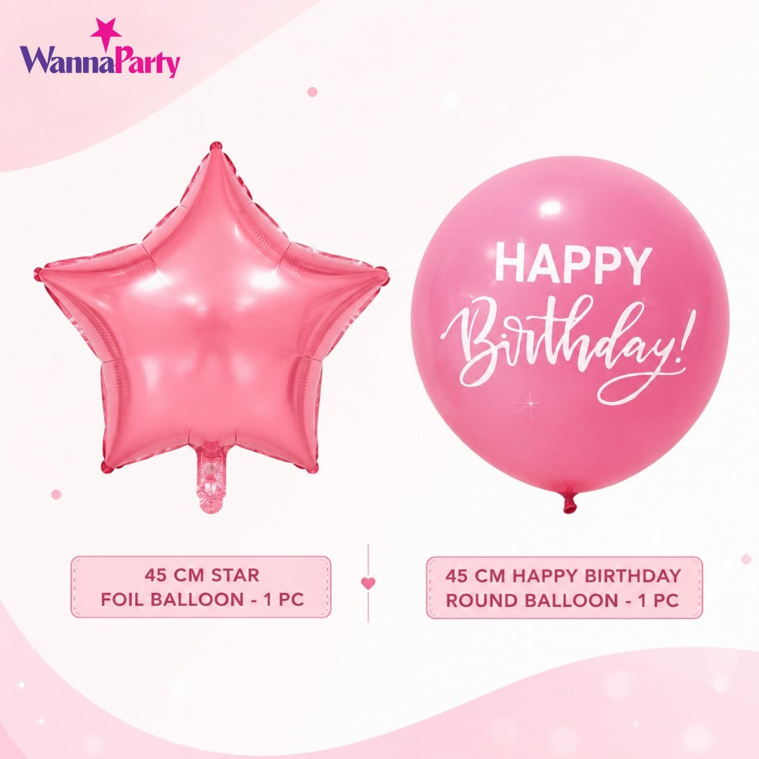 Pink & White Happy Birthday Balloon Bouquet Stand Set - 21 Pcs | Balloons with Plum Blossom Base, Holder & Fiber Rods -  |Birthday Table Centerpiece Decoration for Kids Adults Party, 1 Set