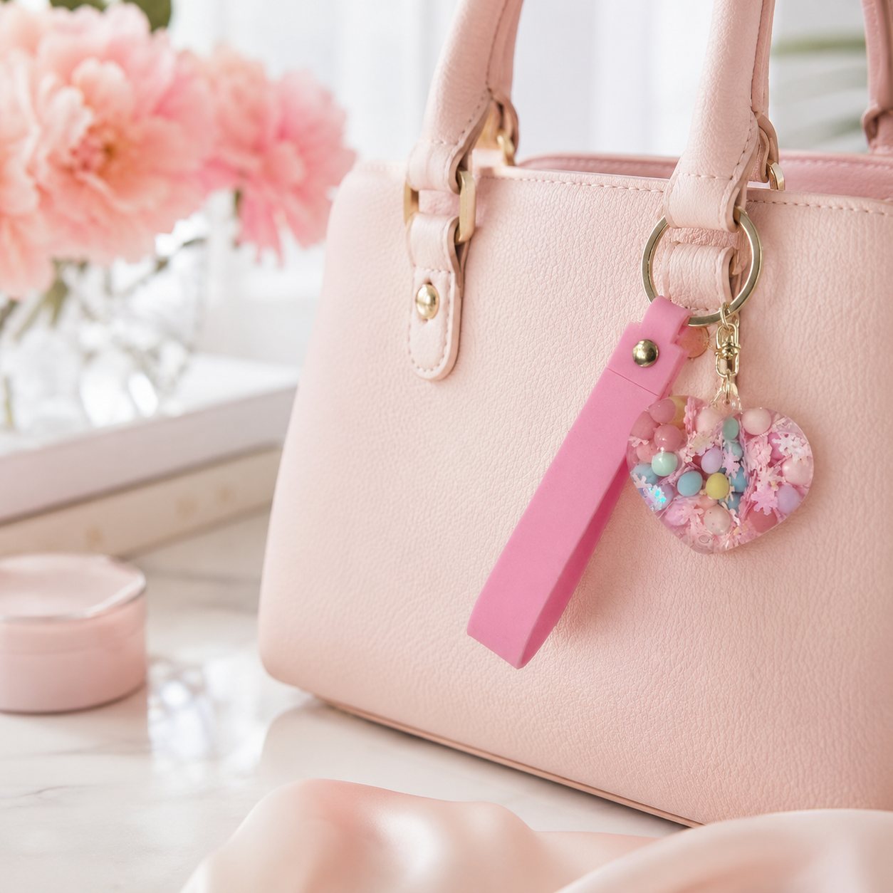 Heart Beads Keychain Pink Strap - Cute Bag Charm for Girls | Wanna Party - Image 6
