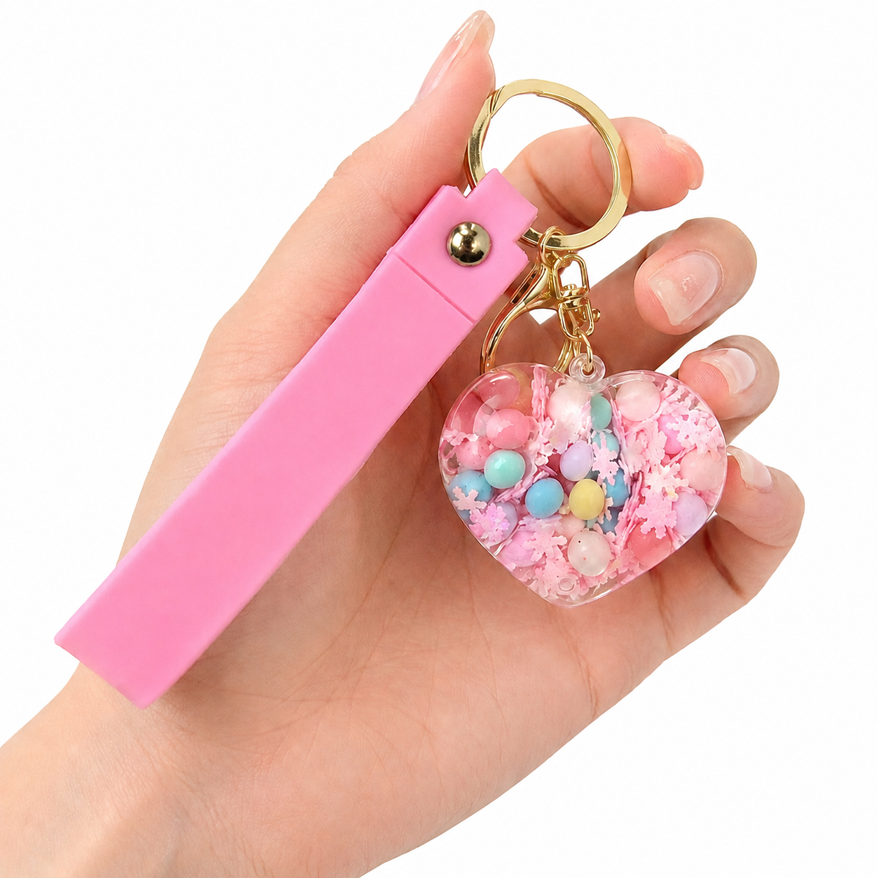 Heart Beads Keychain Pink Strap - Cute Bag Charm for Girls | Wanna Party - Image 3