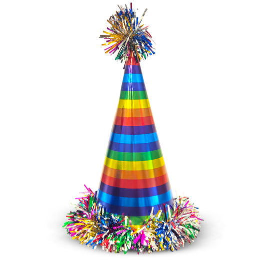 Multicolored Glossy Party Hat w/ Fringe - 1 PC