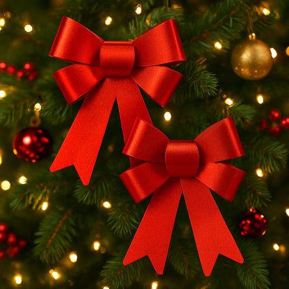 Red Bows for Christmas Decorations - Set of 2