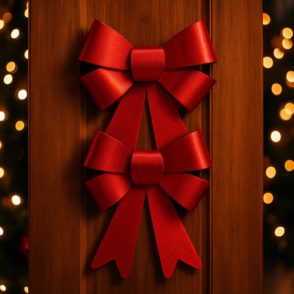 Red Bows for Christmas Decorations - Set of 2