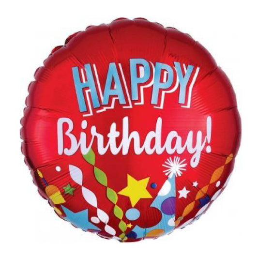 Happy Birthday Red Festive Foil Balloon - Helum Quality - 18 inches - 1PC