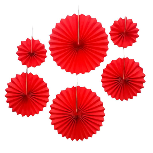 Red Paper Fans for Wall Decor - 6PC