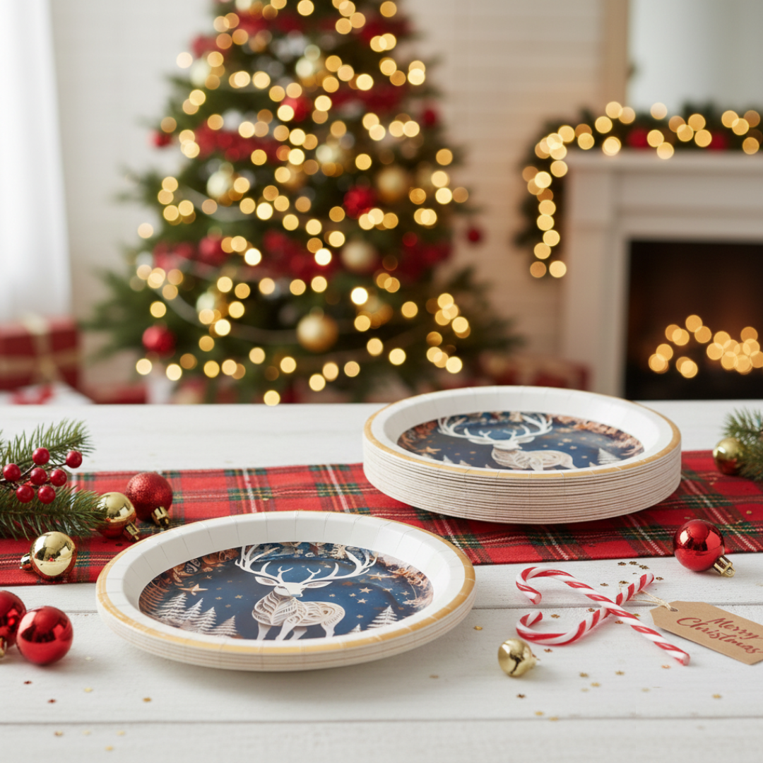 Christmas Reindeer Dinner Paper Plates - 8PC