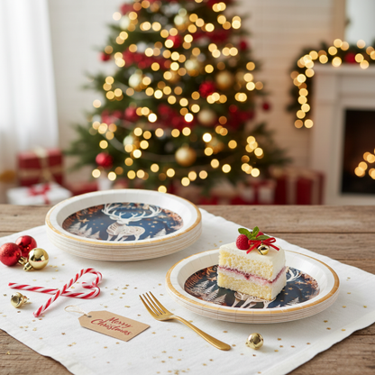 Christmas Reindeer Dinner Paper Plates - 8PC