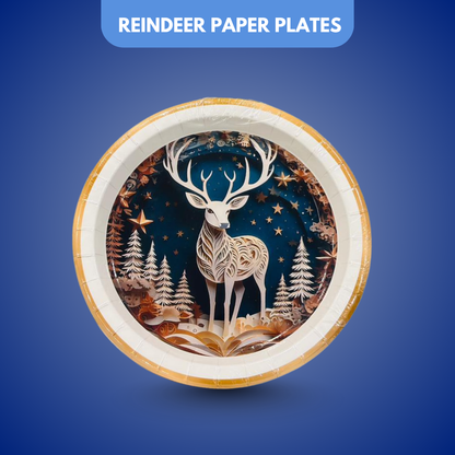 Christmas Reindeer Dinner Paper Plates - 8PC