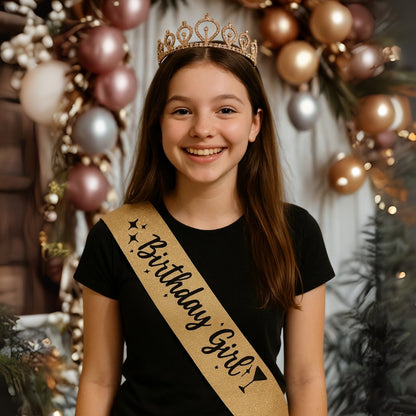 Rose Gold Tiara with Birthday Sash Combo - 1PC