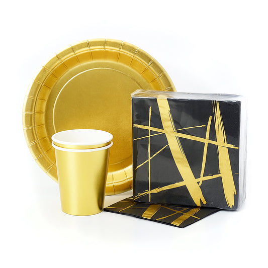 Black & Gold Party Tableware Combo Kit - 40PC