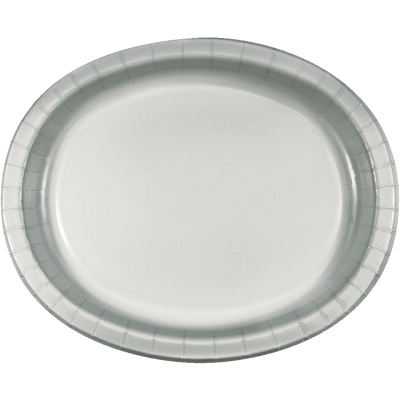 Silver Shimmering Oval Platter Plates - 12 inches - 8PC