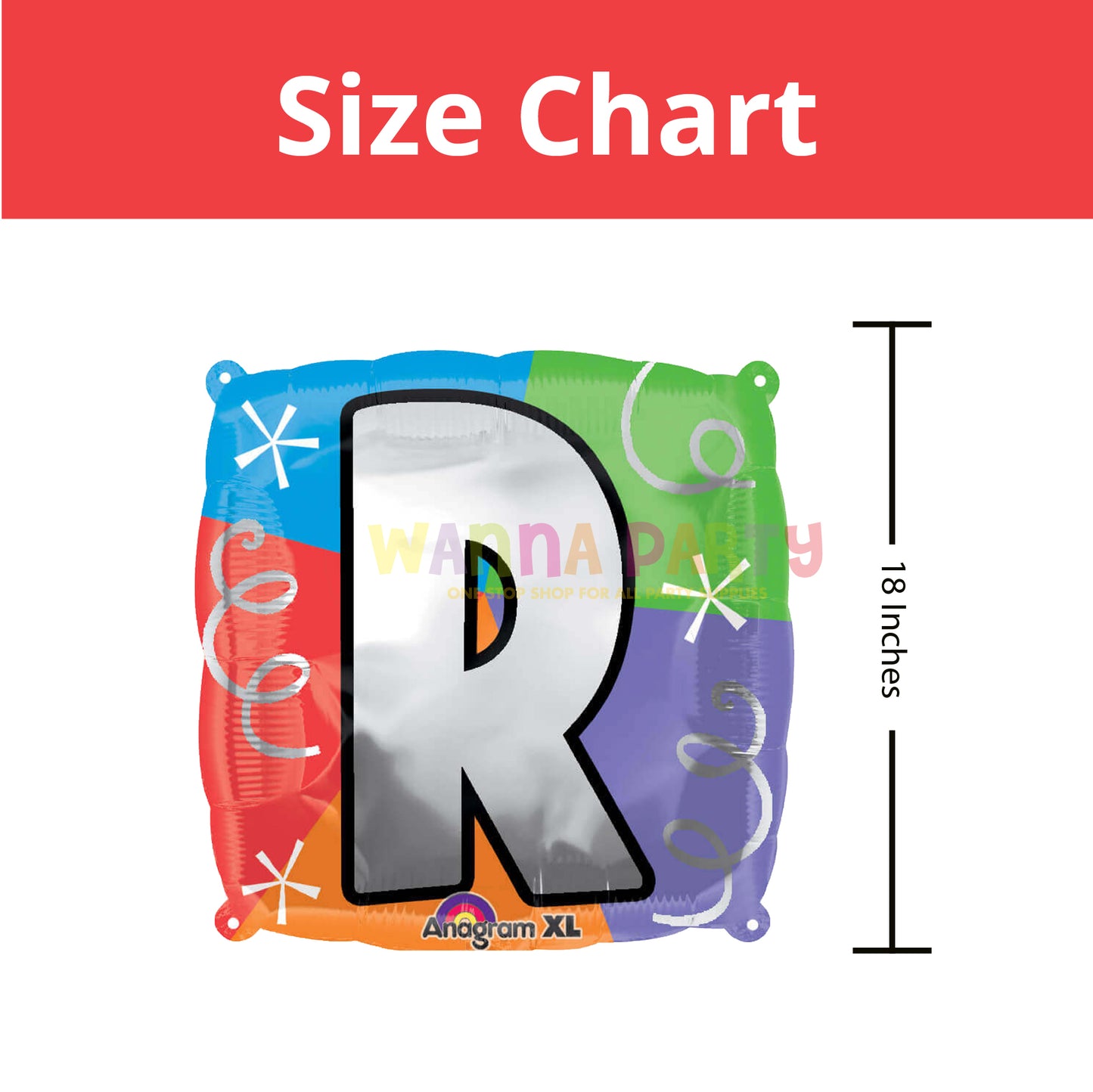 Letter R Foil Balloon, Multicolor Square Alphabet