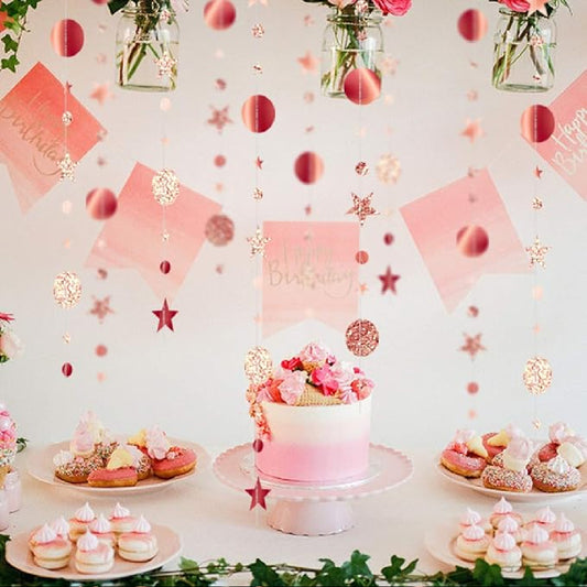 Star & Round Rose Gold String/Garland Decortion - 8FT - 1PC