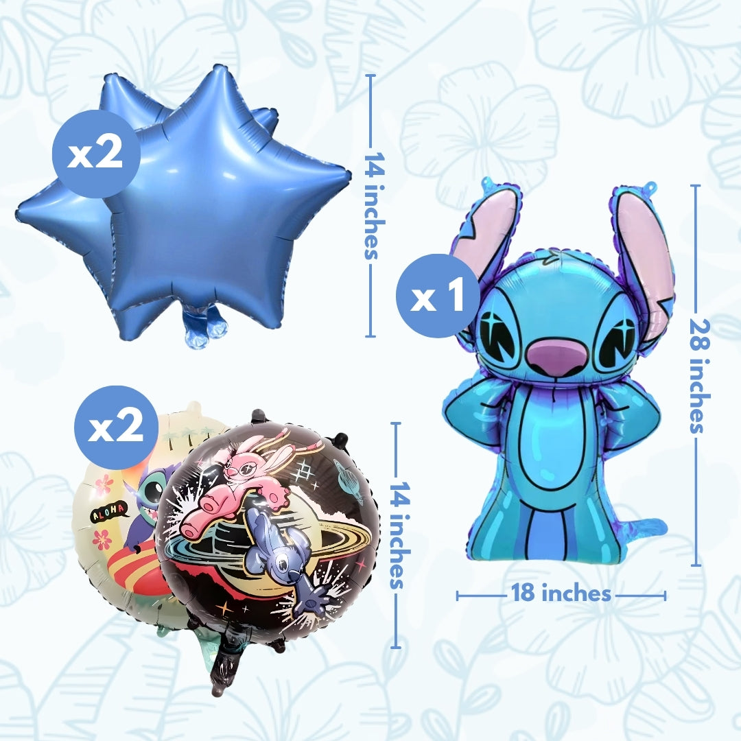 Stitch Theme Birthday Balloon Combo Set - Helium Quality - 5PC