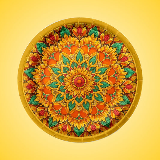 Traditional Festival Party Paper Plates - 9 inches - 8PC