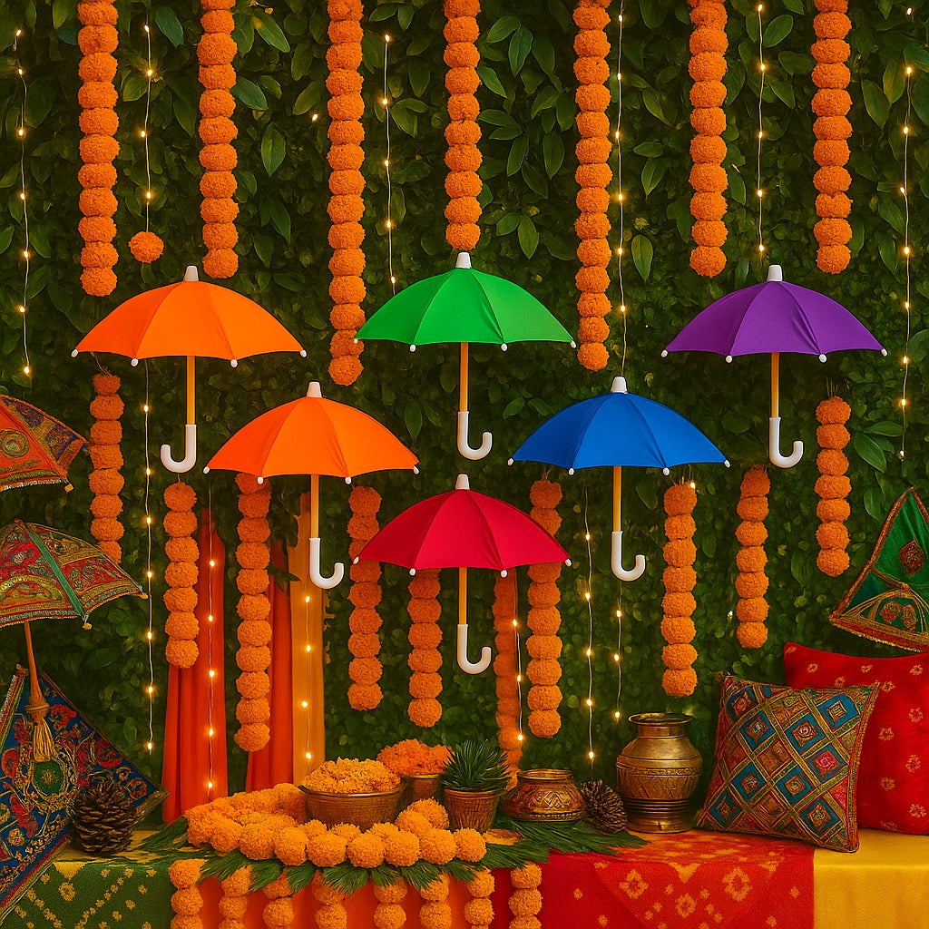 5 Pack Colorful Mini Umbrellas - Mehandi Haldi Decor | Wanna Party - Image 6