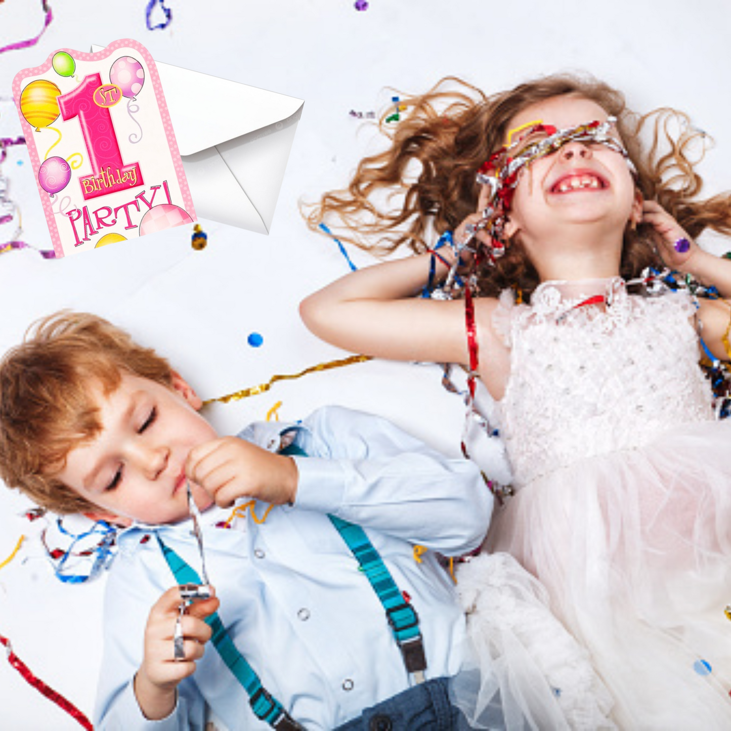 Happy 1st Birthday Princess Invites w/ Balloon Print  - 8PC