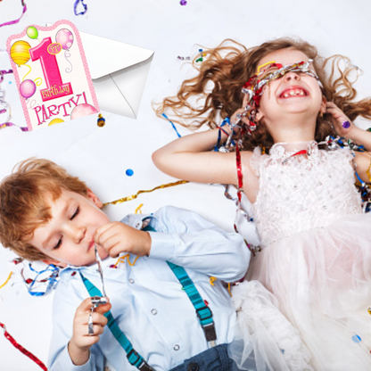 Happy 1st Birthday Princess Invites w/ Balloon Print  - 8PC