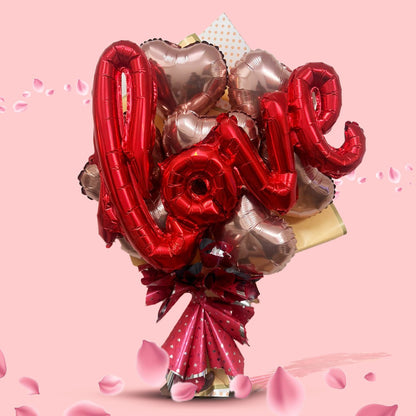 Rose Gold Heart Shape Foil Balloon Set w/ Red L-O-V-E Shaped Foil Ballon - 8PC