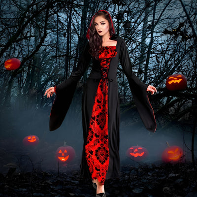 Gothic Black & Red Gown for Women for Halloween/ Theme Party -... - Wanna Party - front view