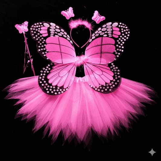 Butterfly Wings with Tutu, Headband & Wand - Set of 4PC
