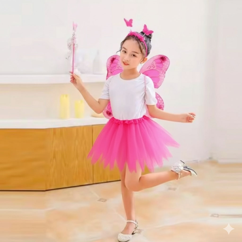 Butterfly Wings with Tutu, Headband & Wand - Set of 4PC