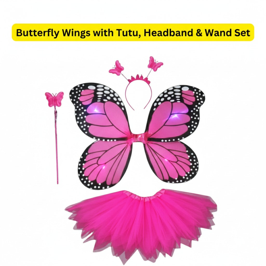 Butterfly Wings with Tutu, Headband & Wand - Set of 4PC