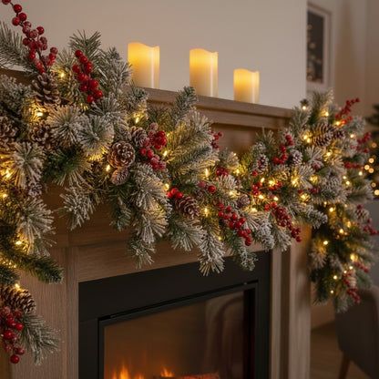 Christmas SnowTop Cherry & Pine Garland - 9FT