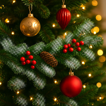 Christmas Thick Garland with Pines and Cherries in European Finish - 9FT