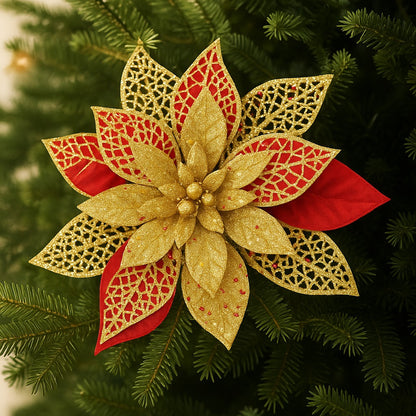 Golden & Red Chrsitmas Flower Decoration