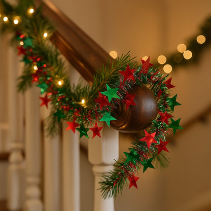 Fringe Wired Red & Green 2D Stars Tree Wraps or Garland - 1PC