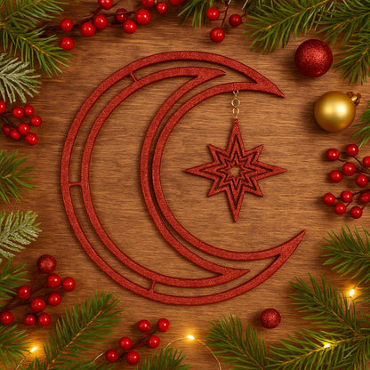 3D Moon & Star Hanging Red - 1PC