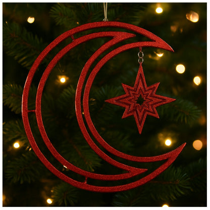 3D Moon & Star Hanging Red - 1PC