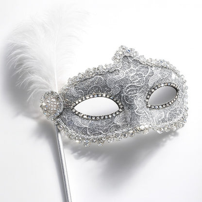 White Mask W/Handheld Stick-1PC