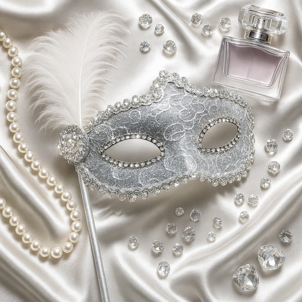 White Mask W/Handheld Stick-1PC